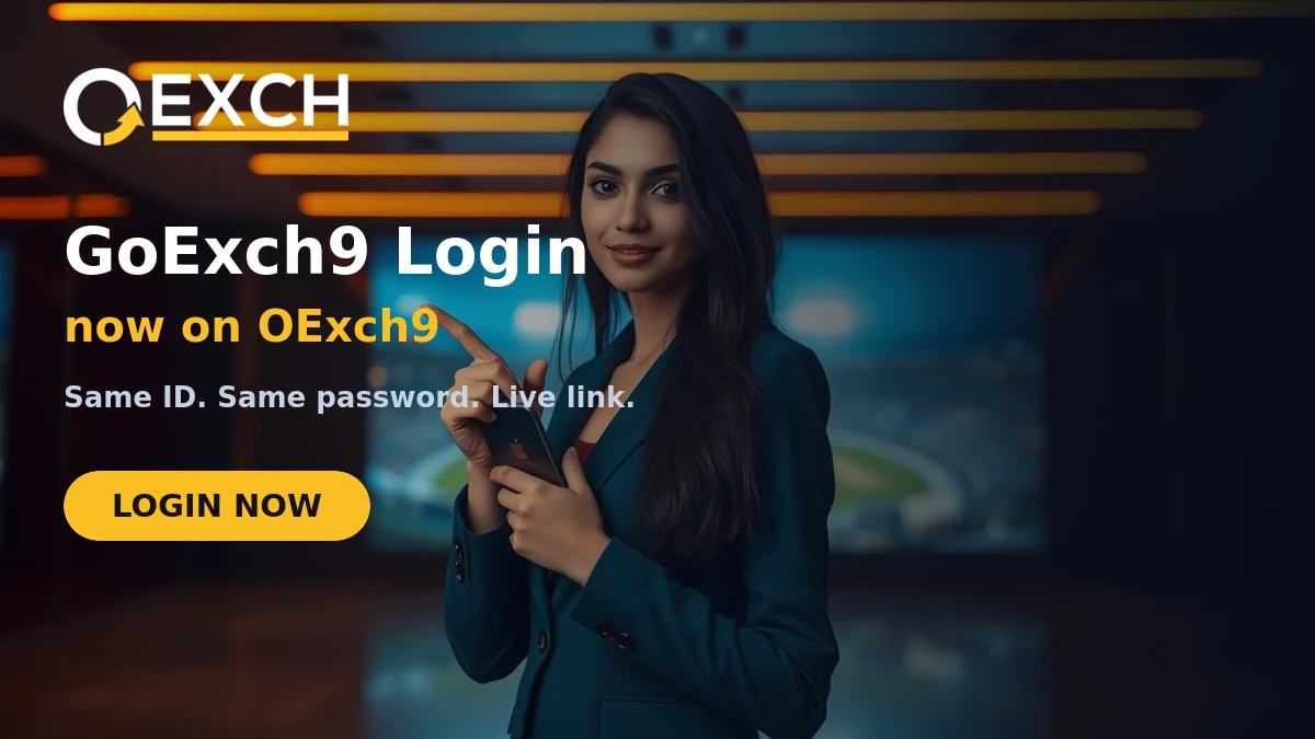 Woman demonstrating the GoExch9 login moved to the OExch9 panel on a phone